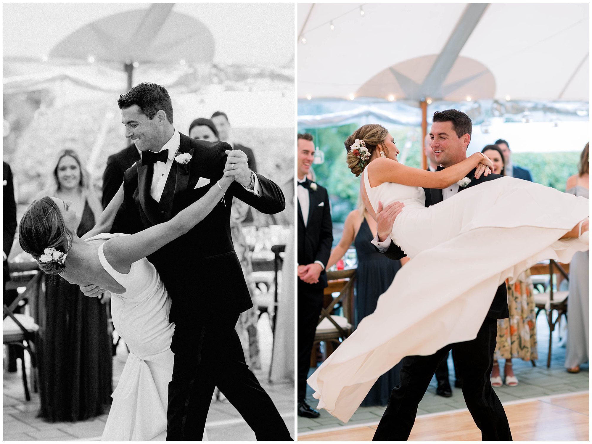 Groom twirls bride during their first dance at Wentworth By the Sea Country Club.
