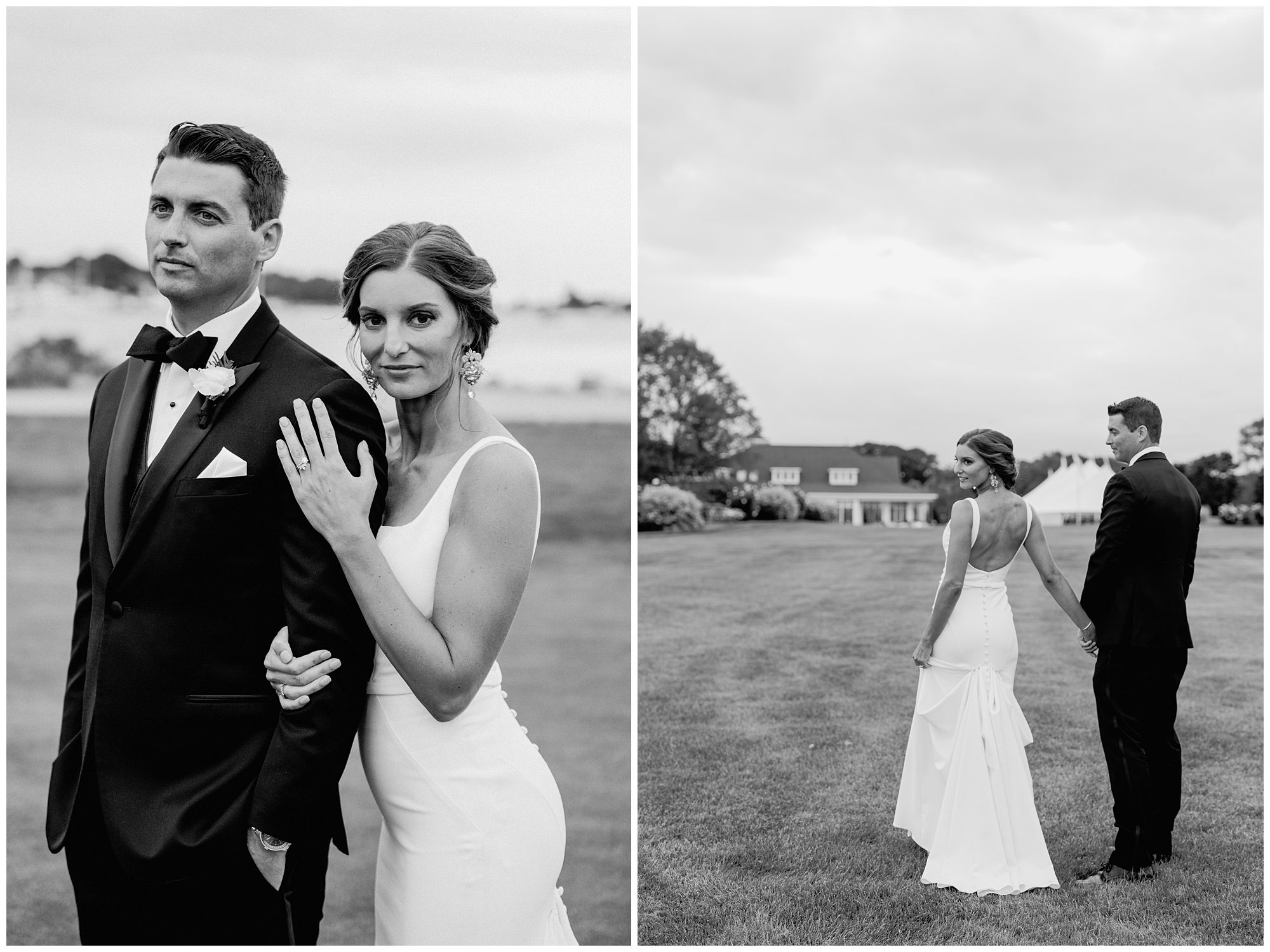 Black and white portraits of Bride & Groom at Wentworth Country Club wedding 