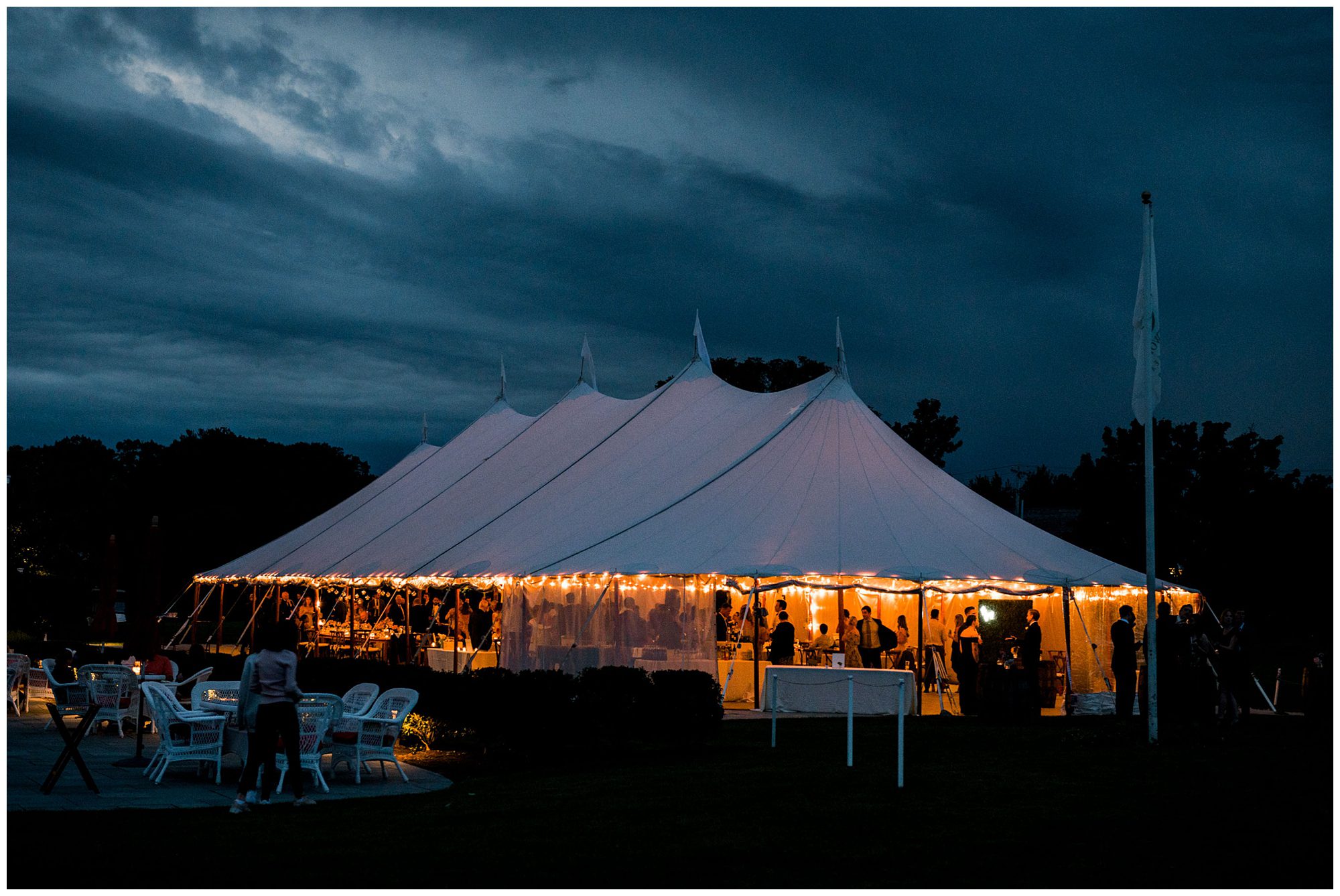 Night shot of Wentworth country Club tent.