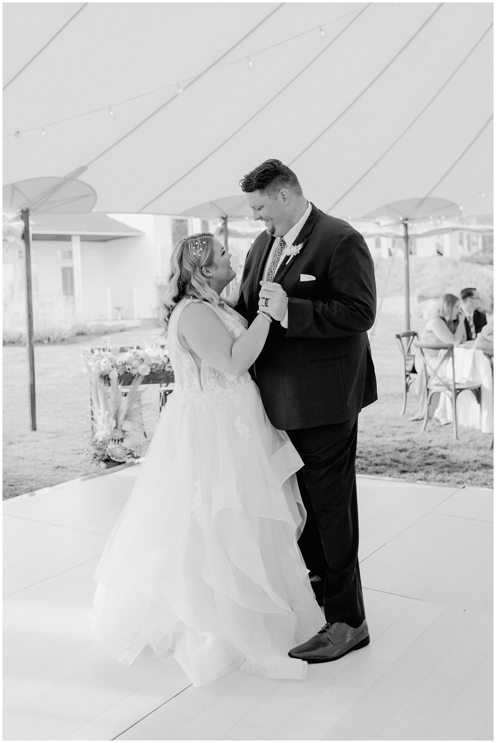 First dance photos in tented luxury wedding