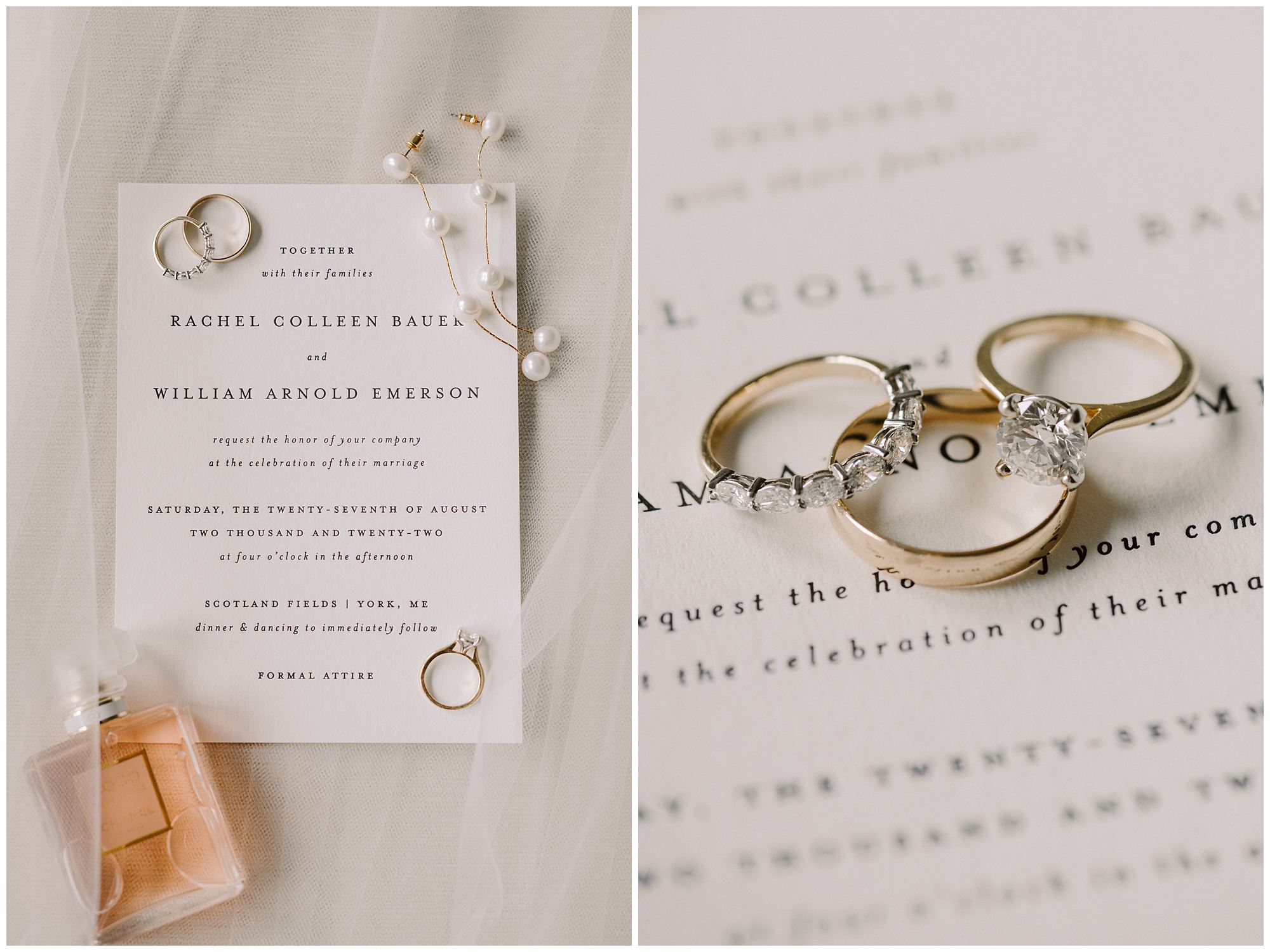 Wedding details, rings, and custom invitation