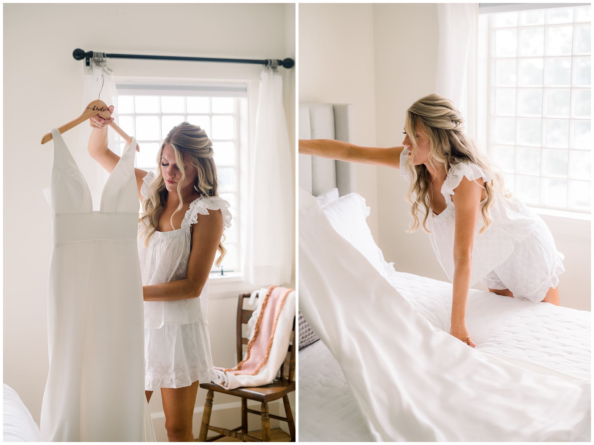 Rachel preparing her wedding gown