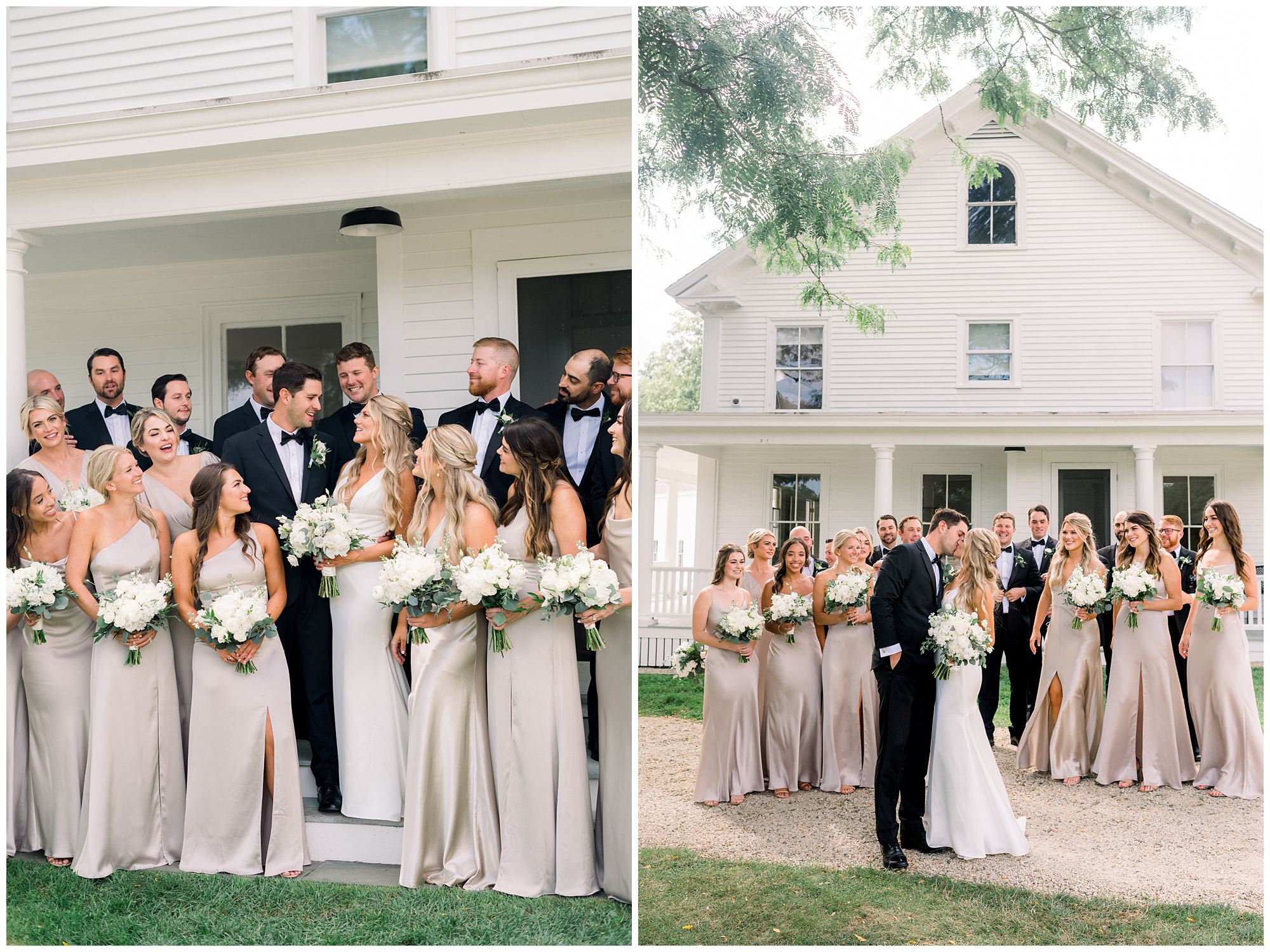 Bridal party of front steps of Scotland fields farmhouse