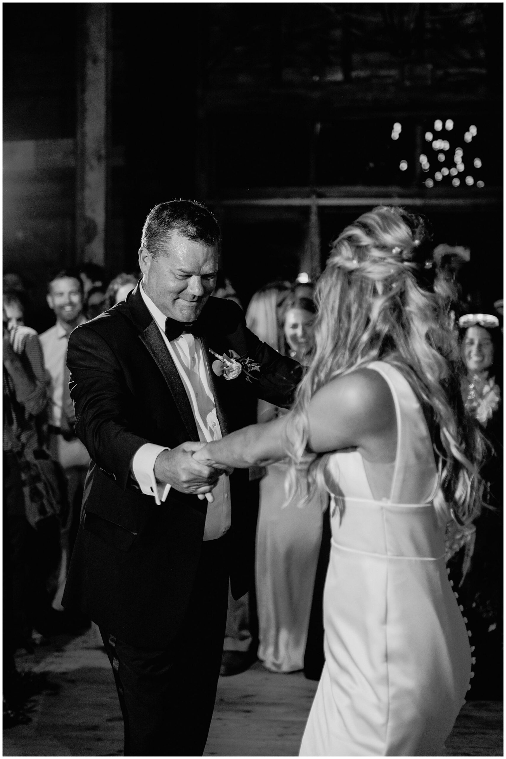Daughter & Father dance inside Scotland Fields Wedding barn