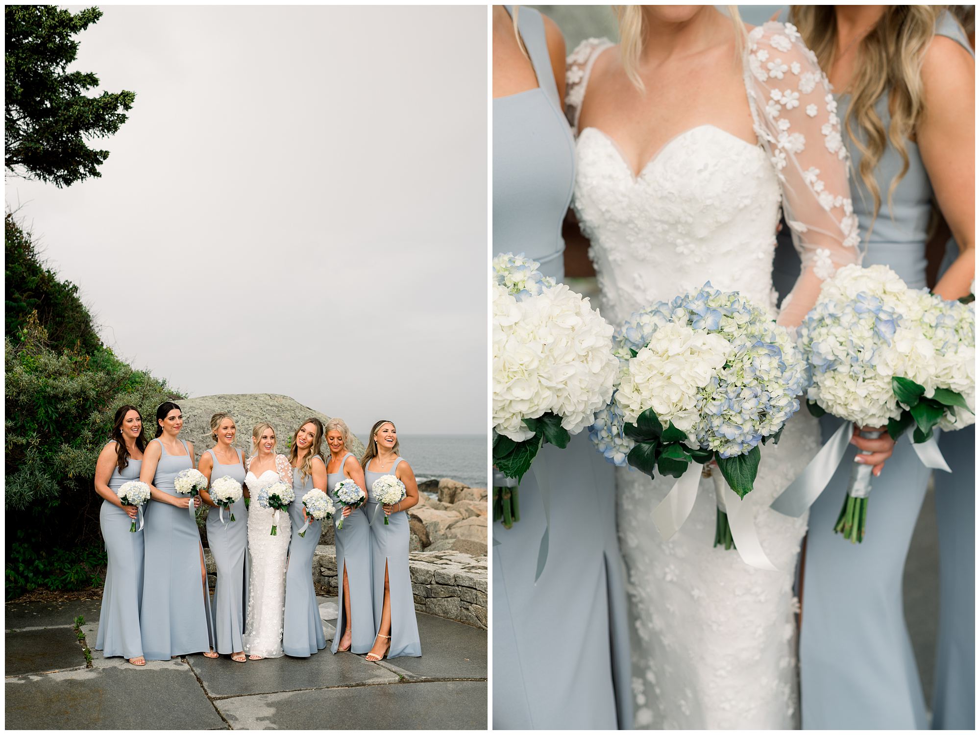 Wedding party photos overlooking Nubble Light at Viewpoint Hotel in York Maine