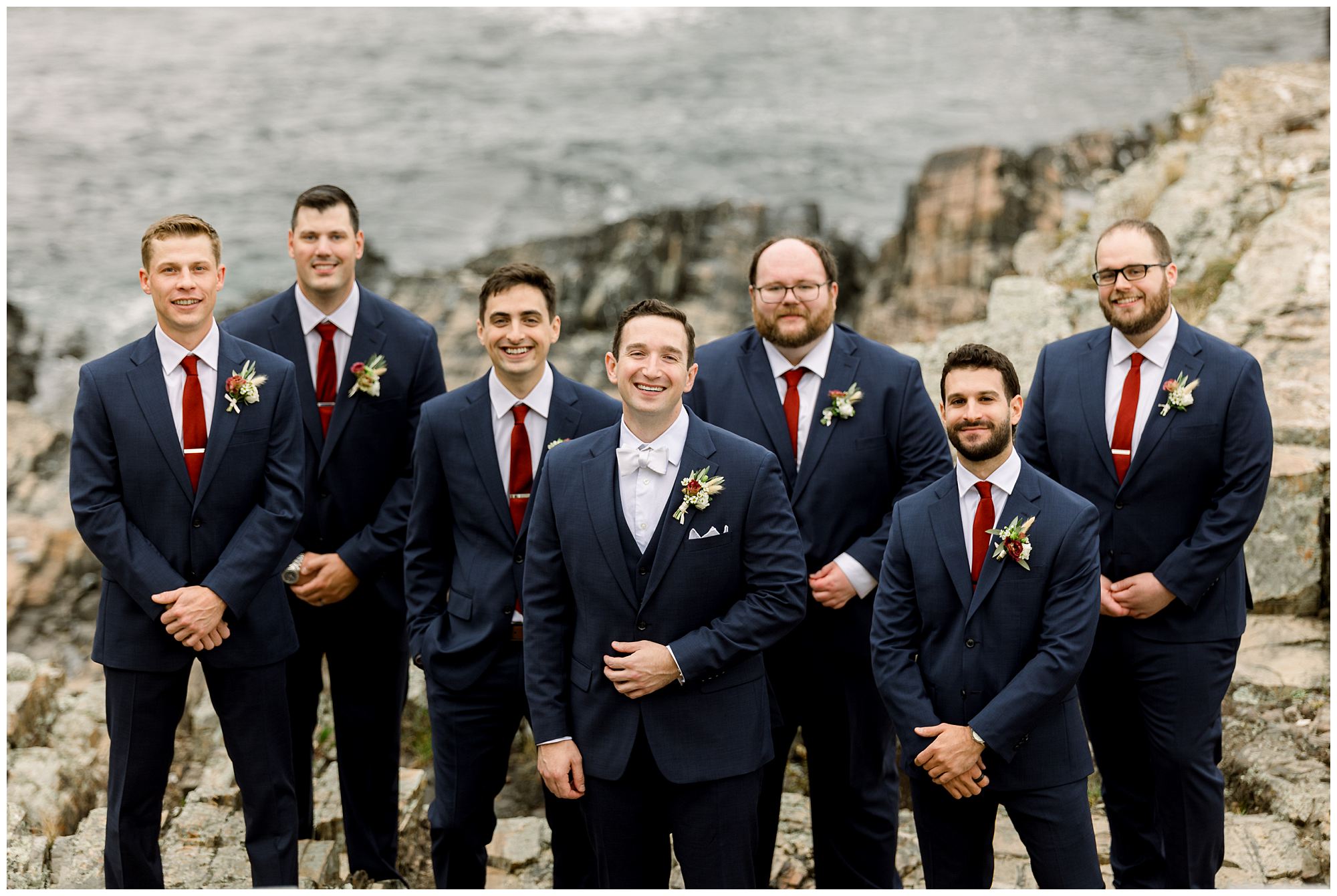 Cliff House Maine wedding photos of Groomsmen on the Cliffs
