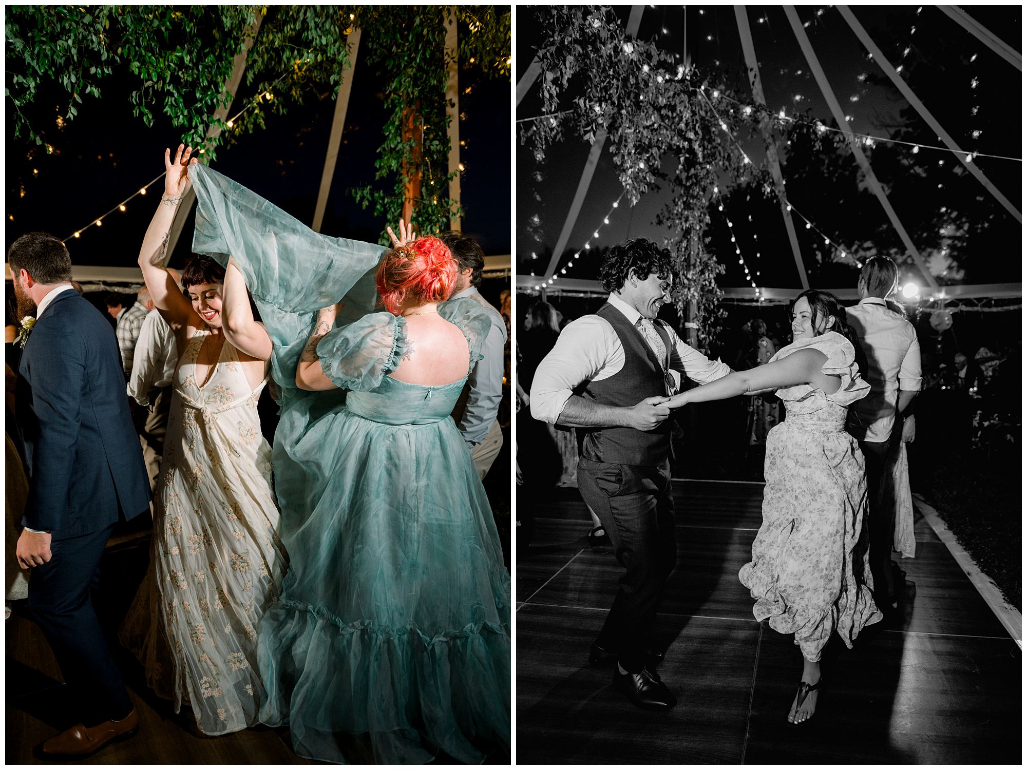 Wedding reception dancing photos under clear tent at Hamilton House in South Berwick Maine