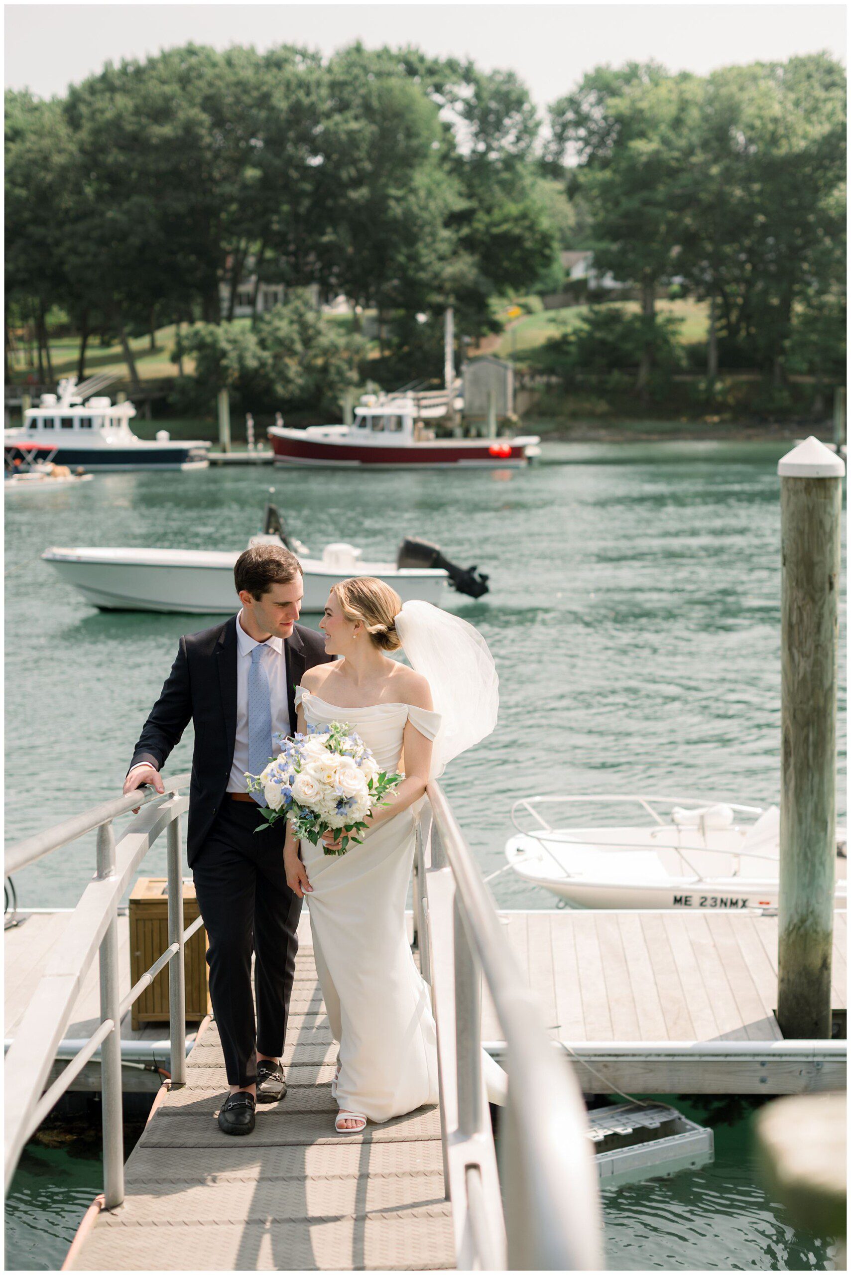 Bride & Groom wedding day photos on docks at York Golf & Tennis Club
