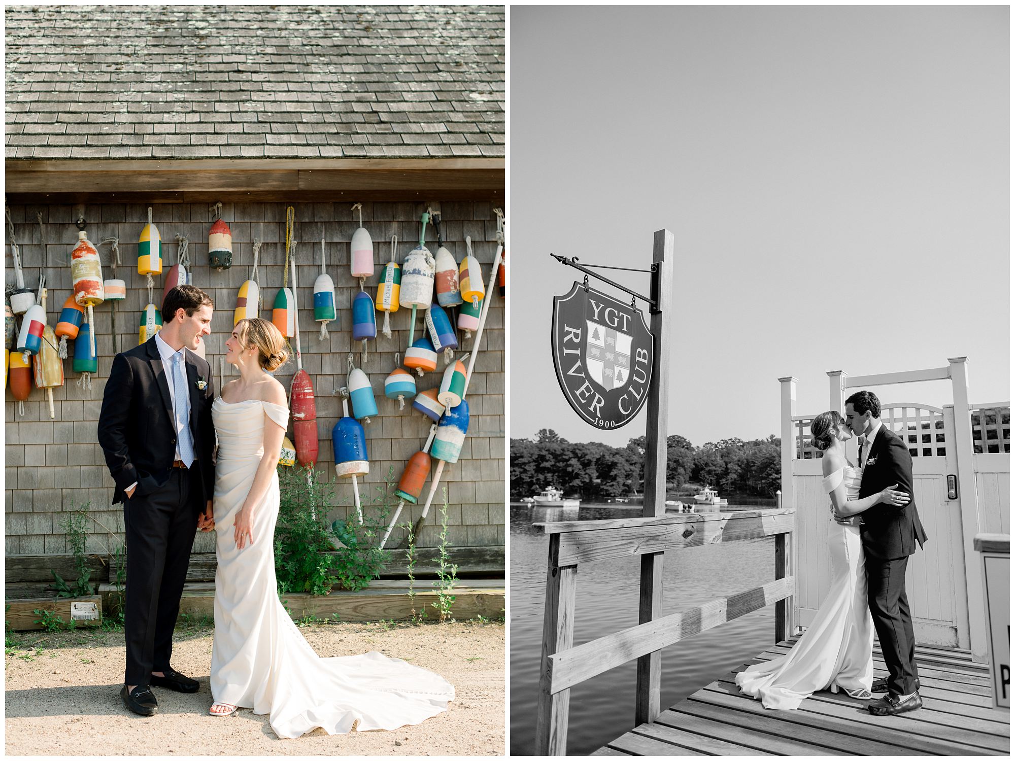 Just married photos of Bride & Groom at York Golf & Tennis Club's riverfront dock