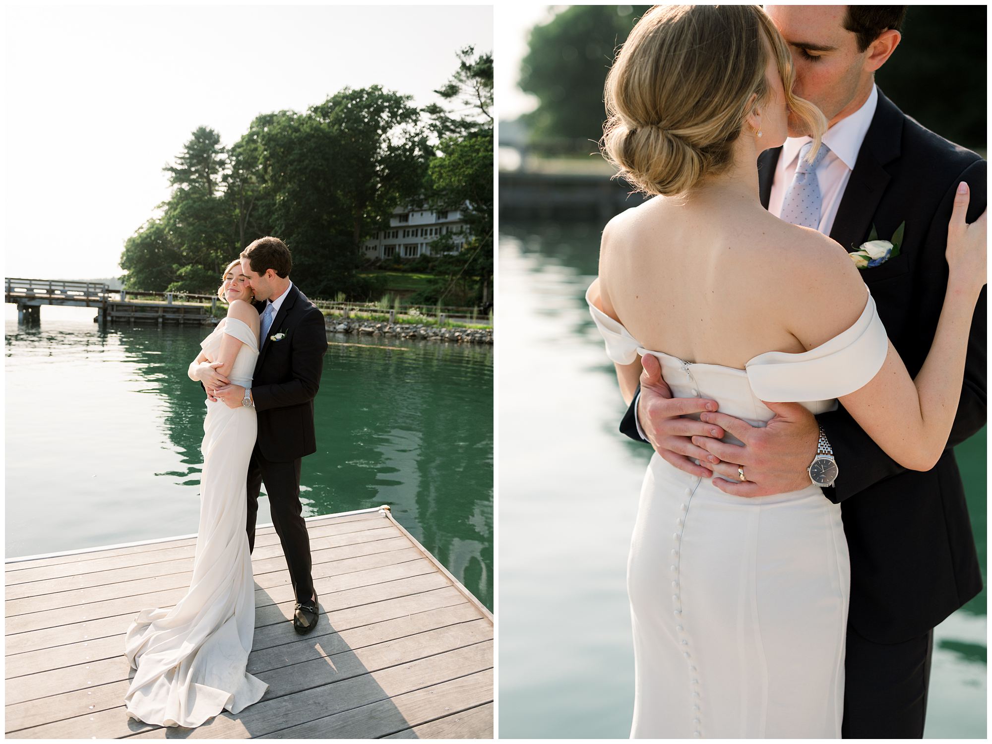 Just married photos of Bride & Groom at York Golf & Tennis Club's riverfront dock