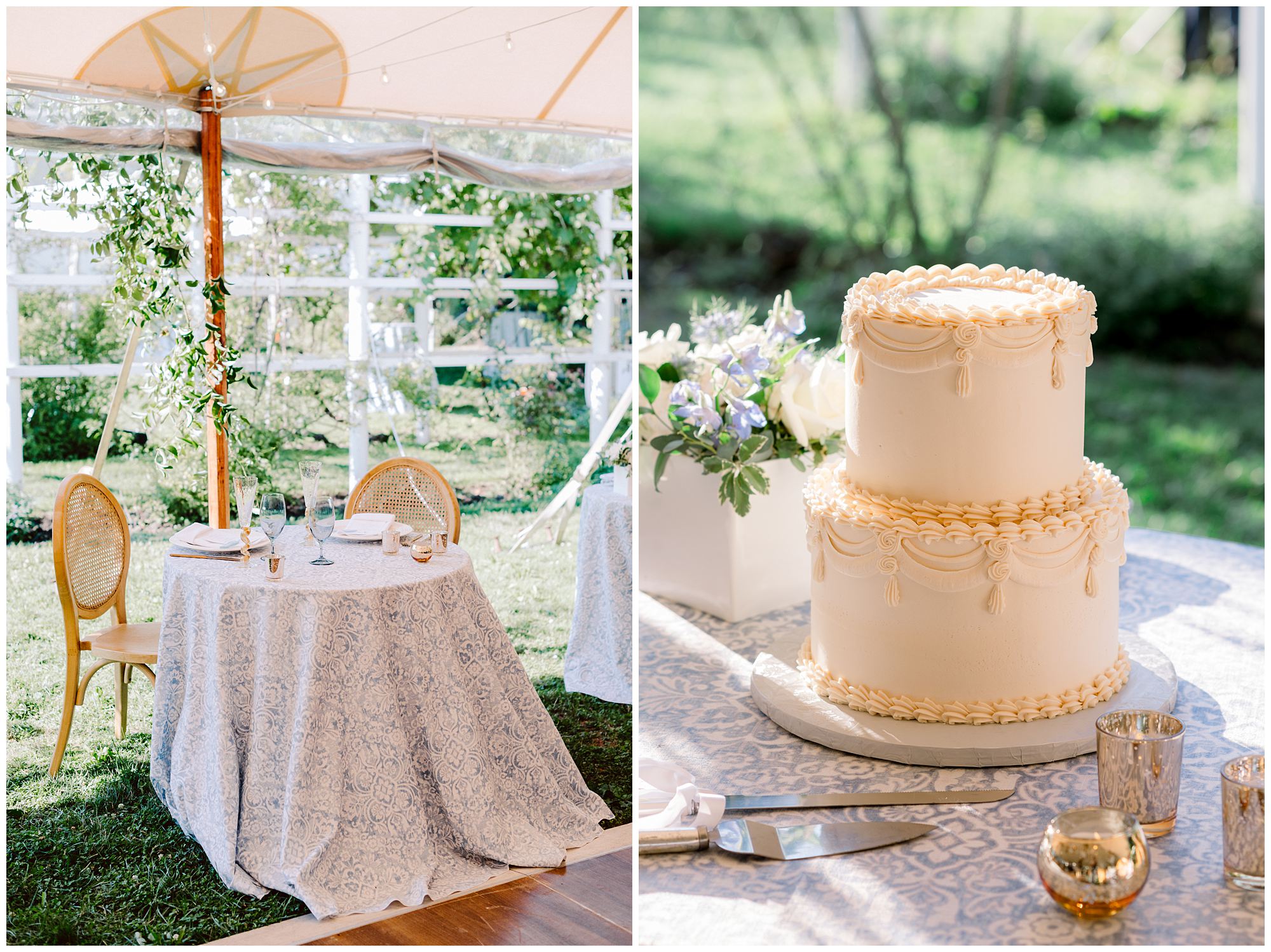 Reception Details under tent at Langdon House wedding