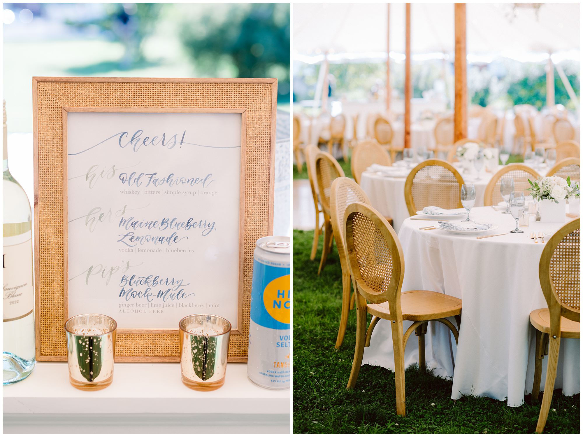 Reception Details under tent at Langdon House wedding