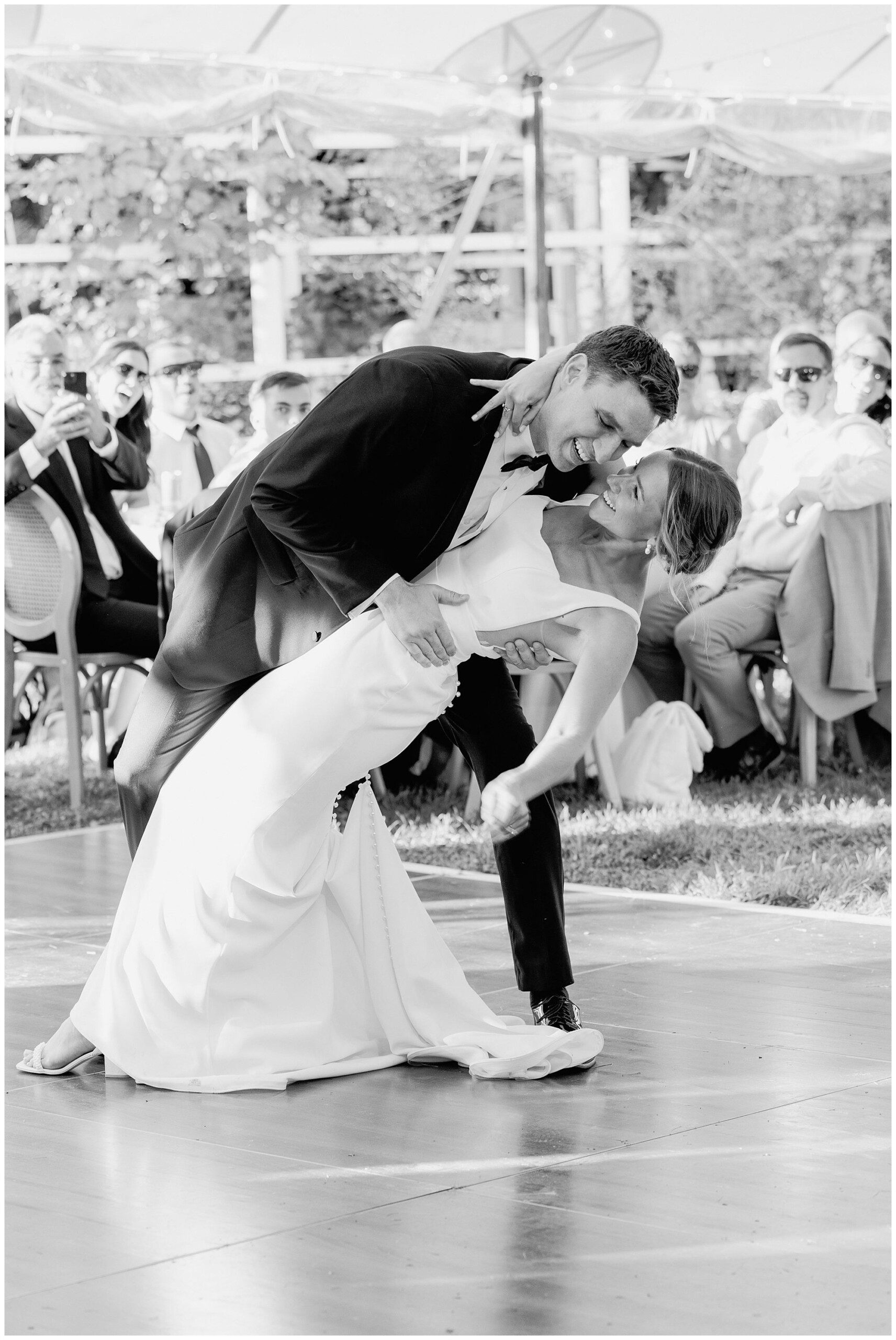 Tented wedding reception at Langdon House. First dance photos.
