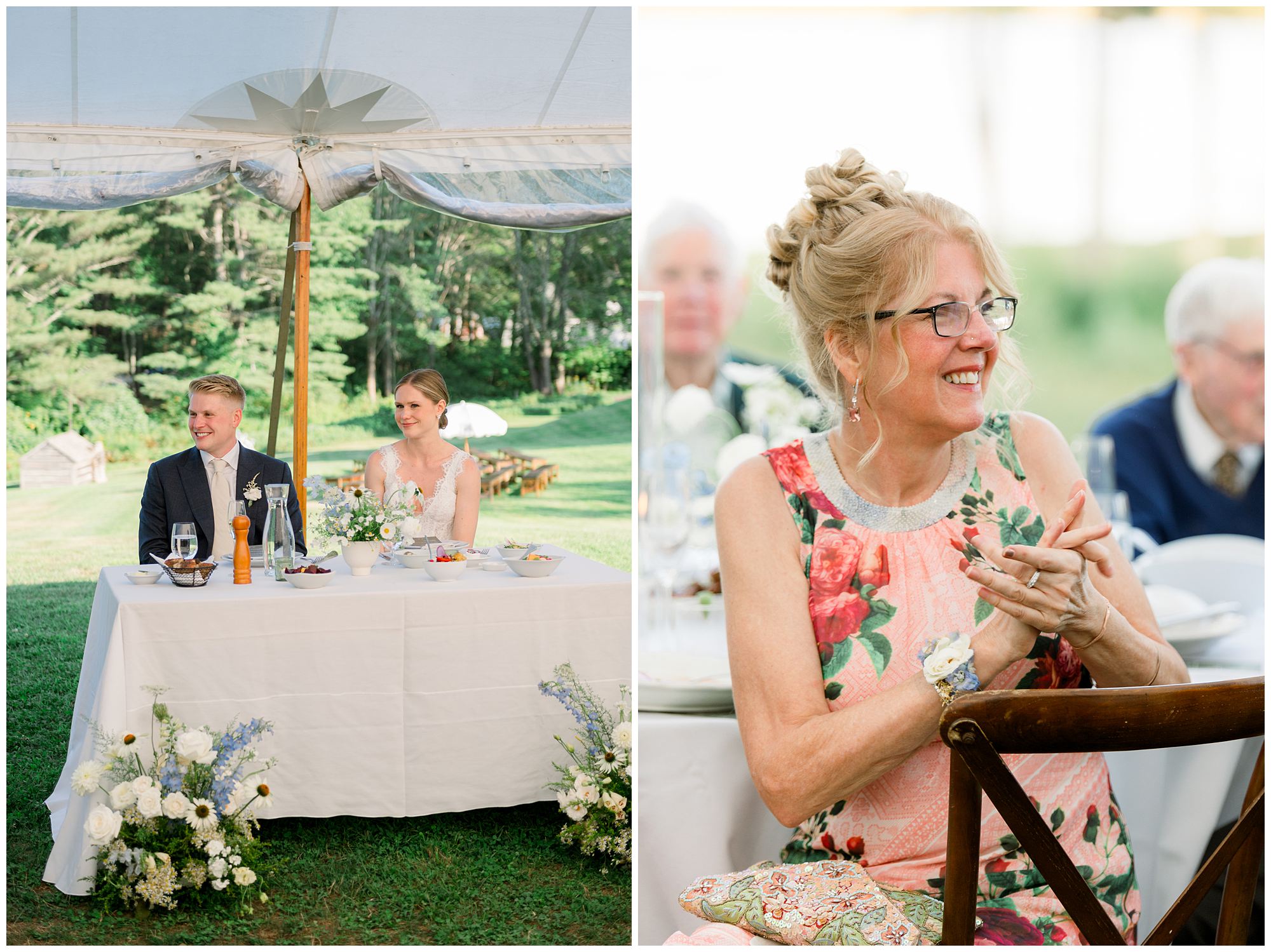 Tented wedding reception dinner & dancing at 1774 Inn wedding