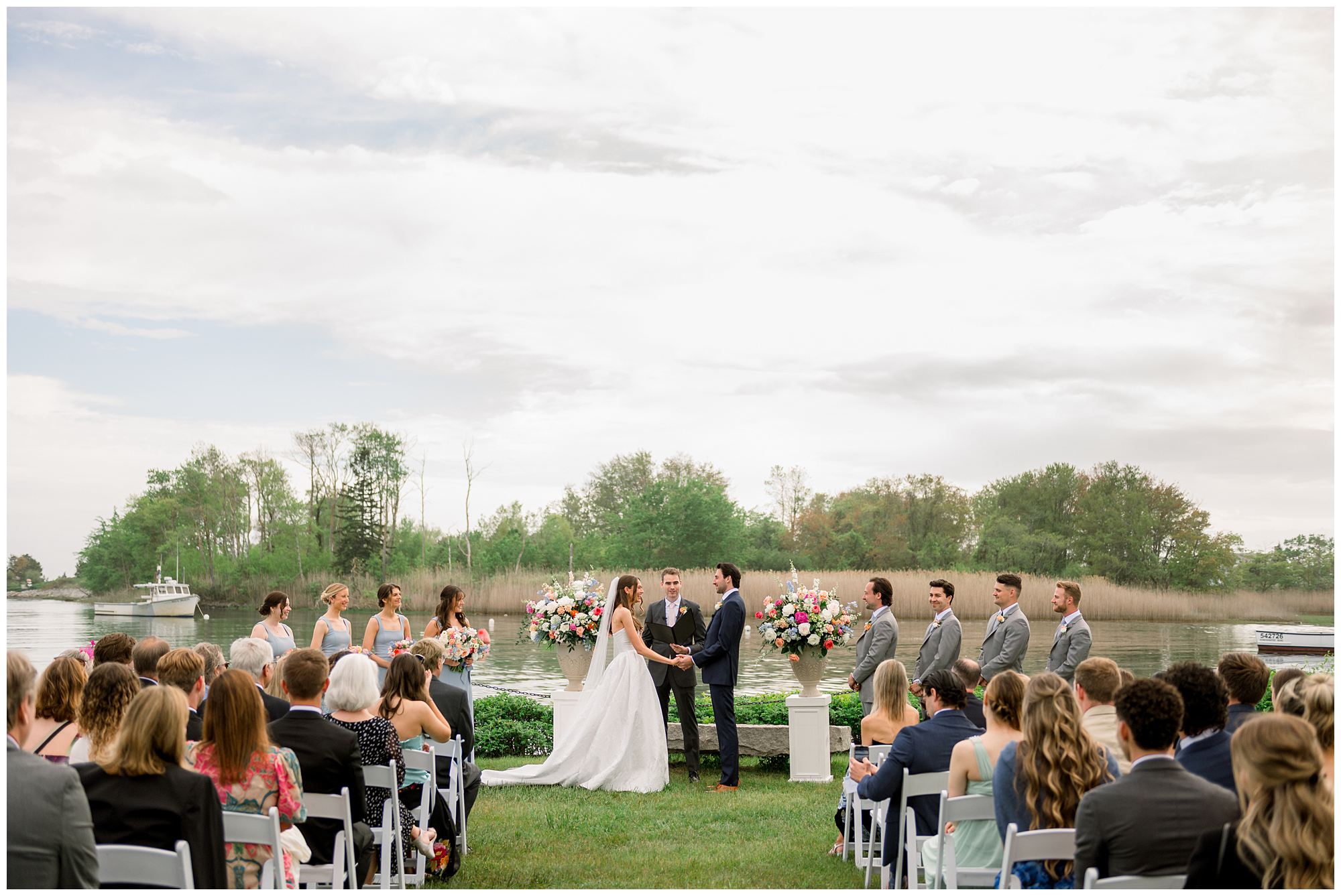 Riverfront Wedding ceremony at Nonantum Resort in Kennebunkport Maine