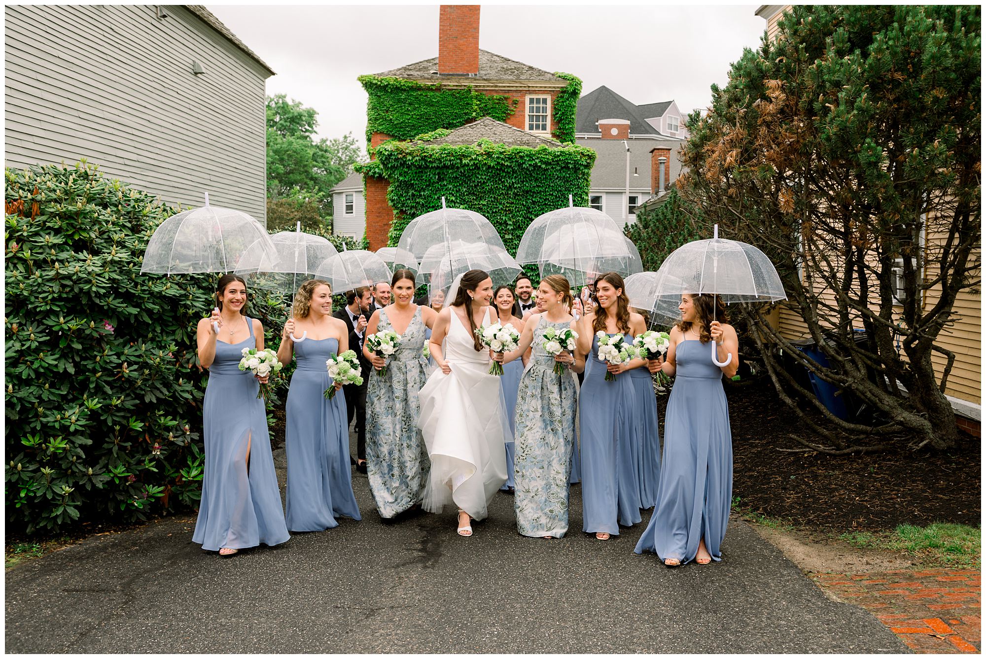 Rainy day wedding photos in downtown Portsmouth, NH