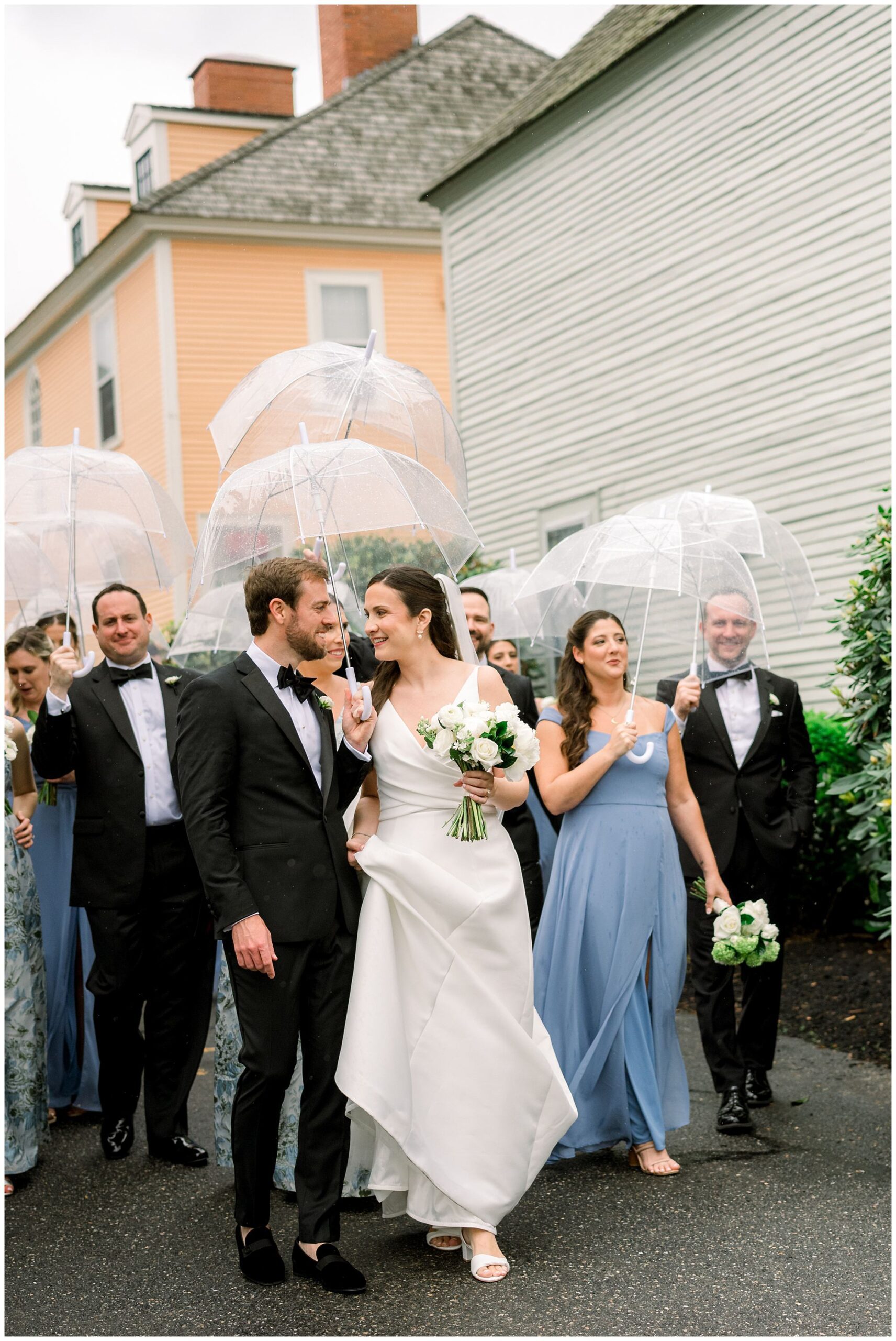 Rainy day wedding photos in downtown Portsmouth, NH