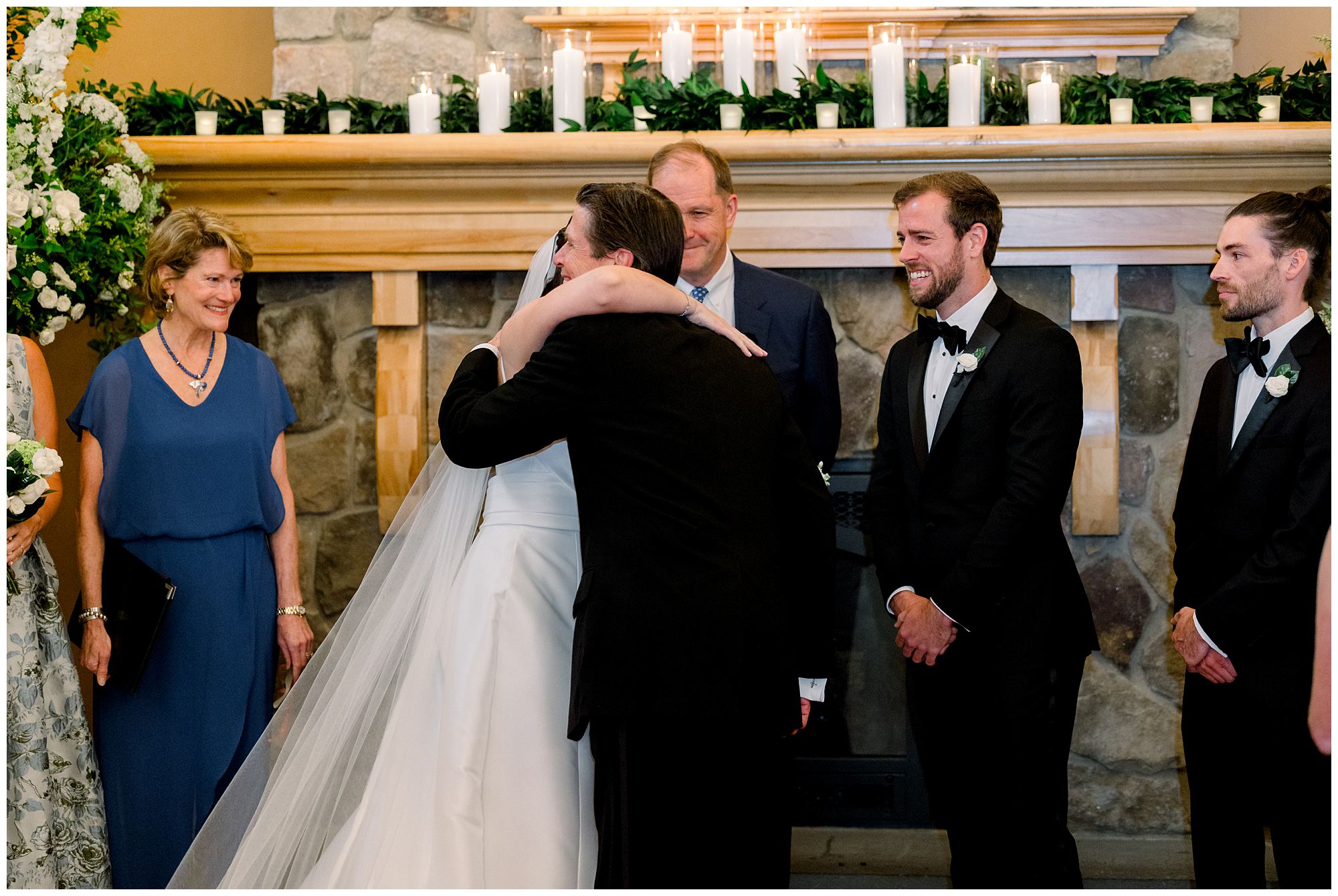 Indoor Wedding ceremony at Red Barn at Outlook Farm in North Berwick, Maine