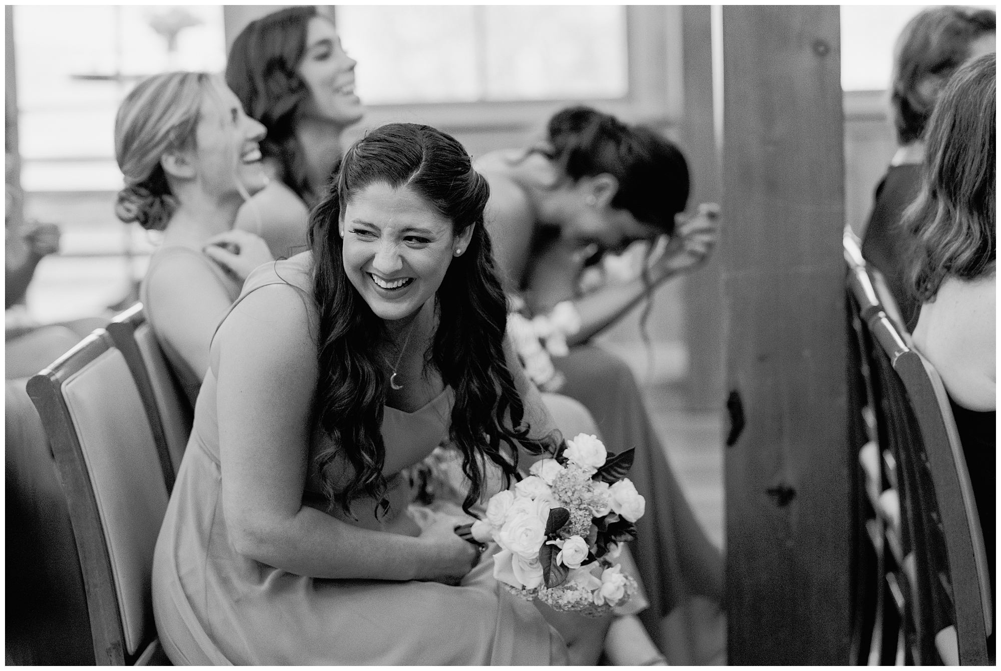 Indoor Wedding ceremony at Red Barn at Outlook Farm in North Berwick, Maine