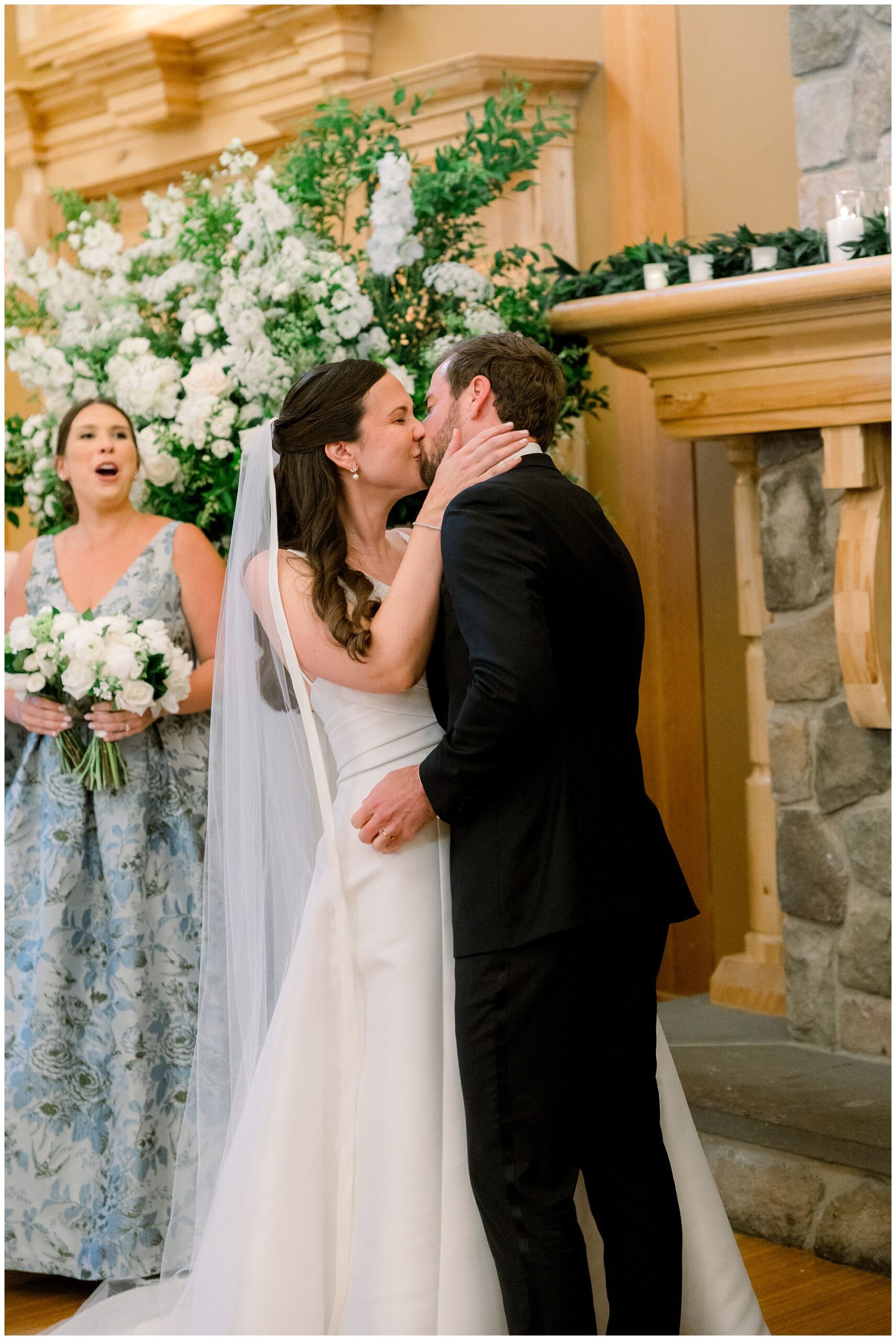 Indoor Wedding ceremony at Red Barn at Outlook Farm in North Berwick, Maine