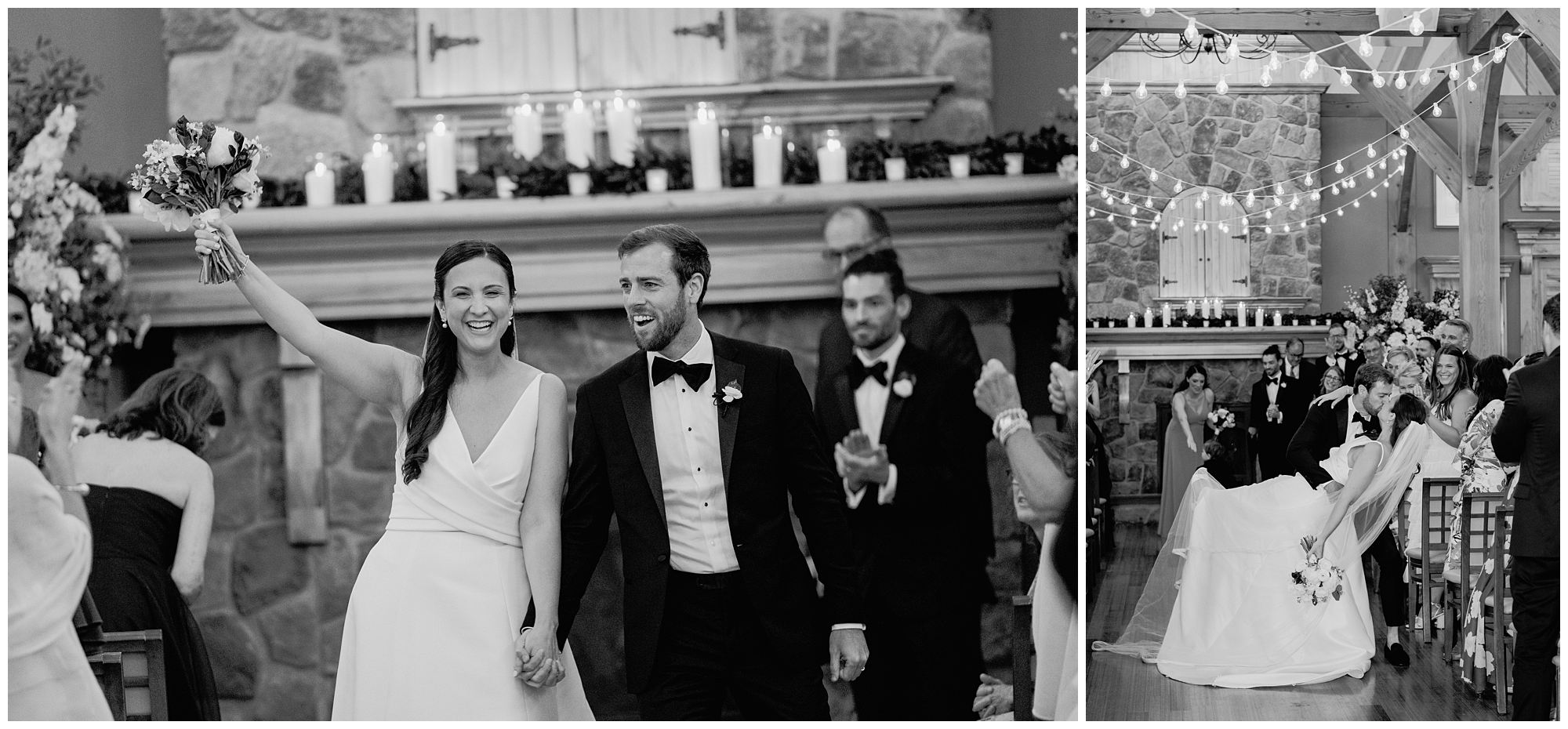 Indoor Wedding ceremony at Red Barn at Outlook Farm in North Berwick, Maine