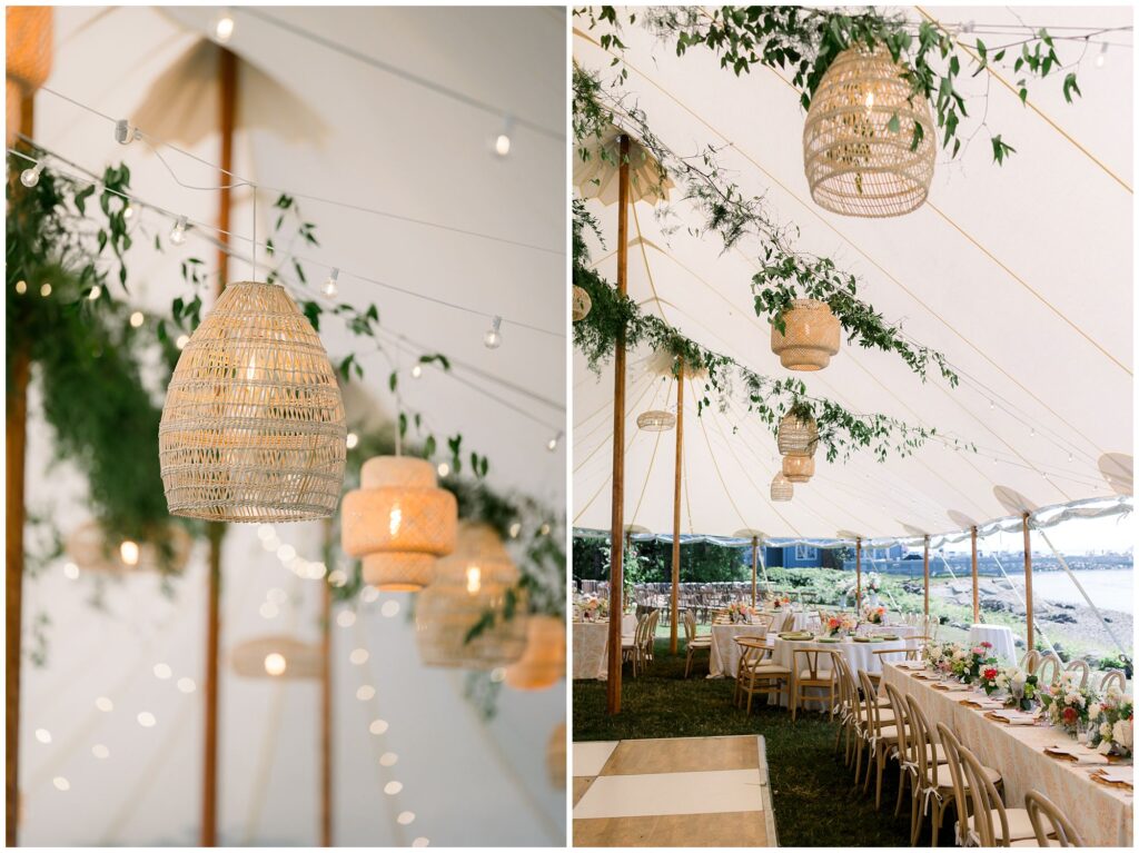 Wedding reception details at Breakwater Inn tented wedding