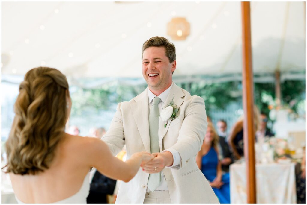 First dance at tented wedding reception at Breakwater Inn Kennebunkport Maine