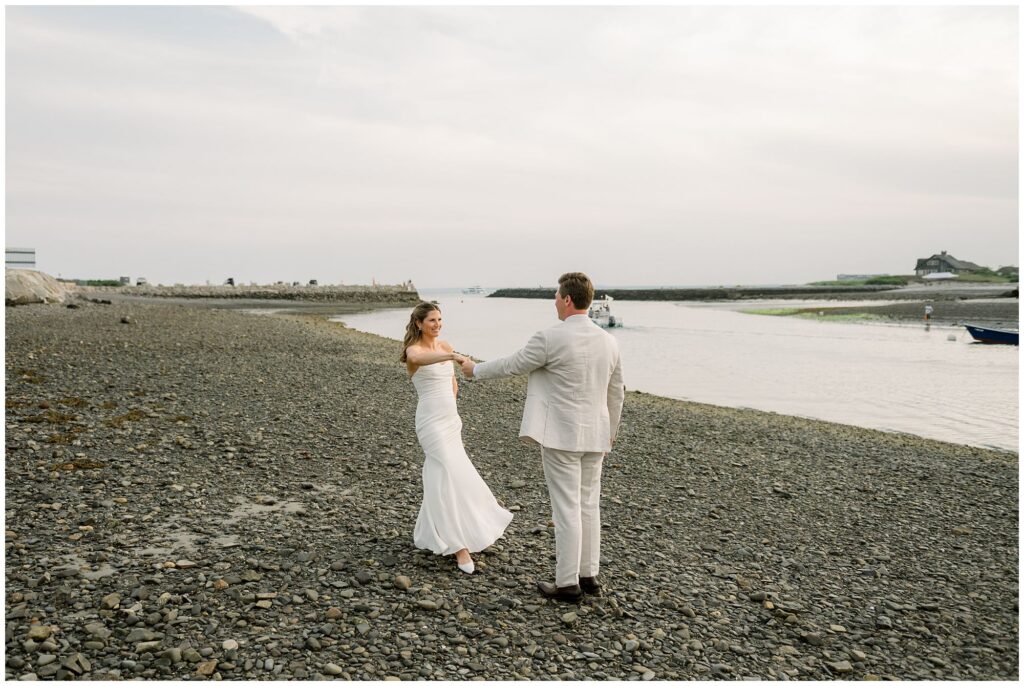 Riverfront wedding at Breakwater Inn Bride and Groom photos