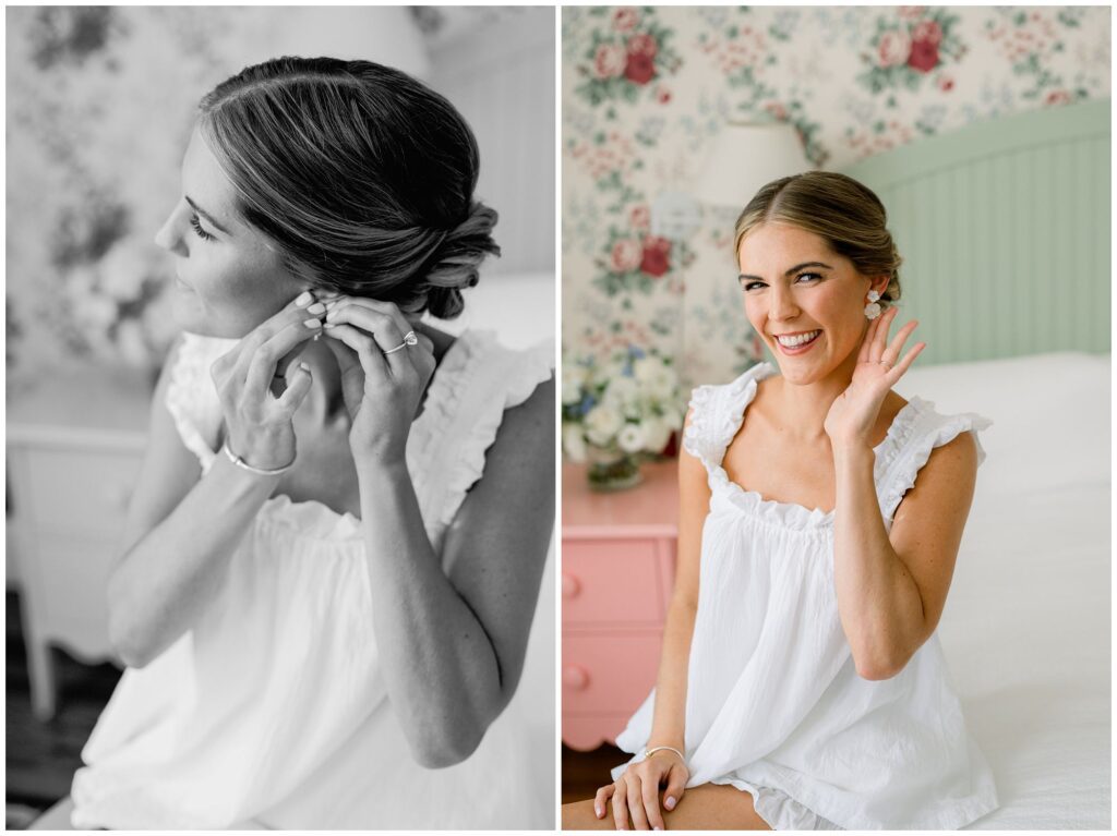 Bride getting ready at The Colony Hotel in Kennebunkport Maine