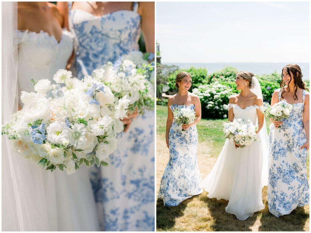 Bridesmaid photos overlooking the ocean at The Colony Hotel In Kennebunkport